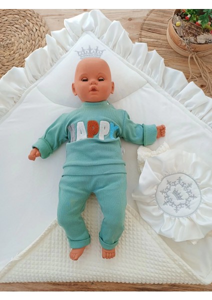 Yenidoğan Piramitland Soft Taç Nakışlı Bebek Battaniyesi Kundak Krem modelleri