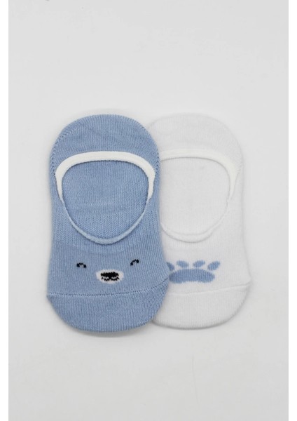 Bistyle 2'li Babet Cute Face Penye Çorap 30103 Mavi-Beyaz