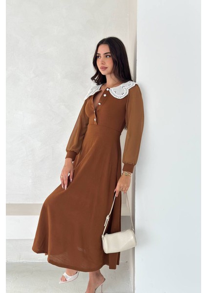 Kadın Yaka Dantel Detaylı Düğmeli Elbise NBK4301 fiyatları