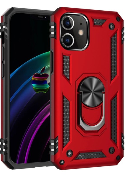 Newface iPhone 12 Kılıf Sofya Yüzüklü Silikon Kapak - Kırmızı