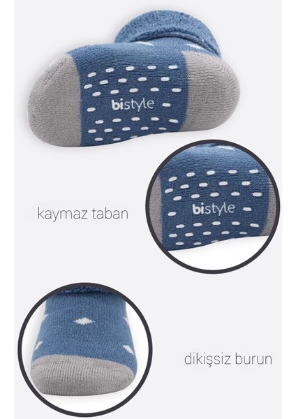 Puanlı Kaymaz Havlu Soket Çorap 2'li Indigo Gri fırsatları