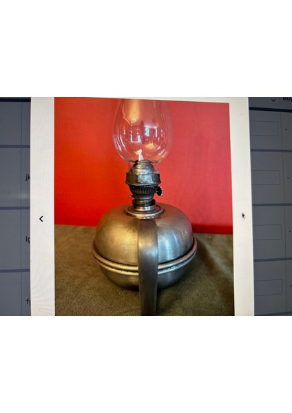 Antika Fransız Zin (Kurşun) Gaz Lambası 29 cm Boyunda