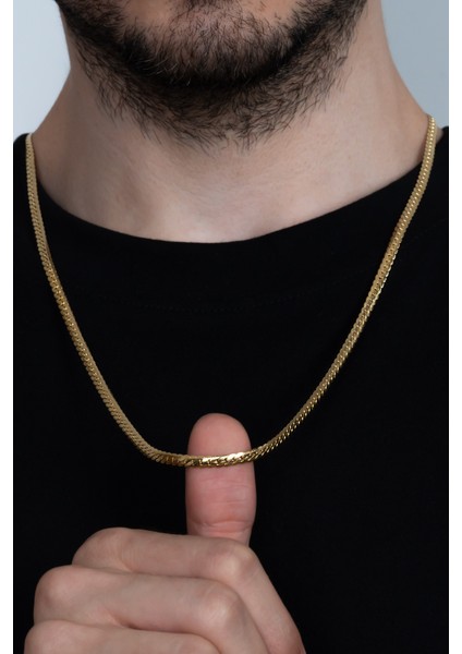 Altın Kaplama Ezme Yassı Yılan Model Çelik Erkek Kolye ECK37