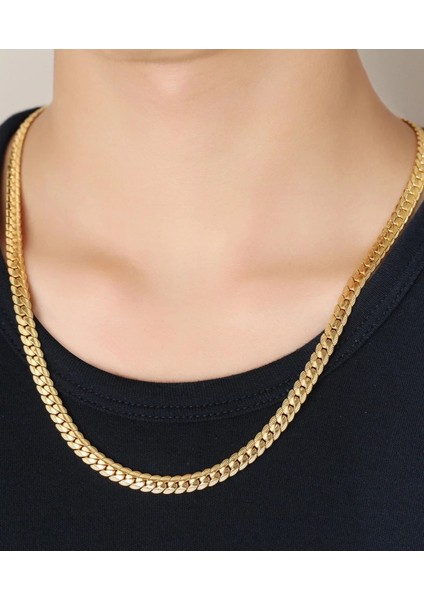 Altın Kaplama Ezme Yassı Yılan Model Çelik Erkek Kolye ECK37