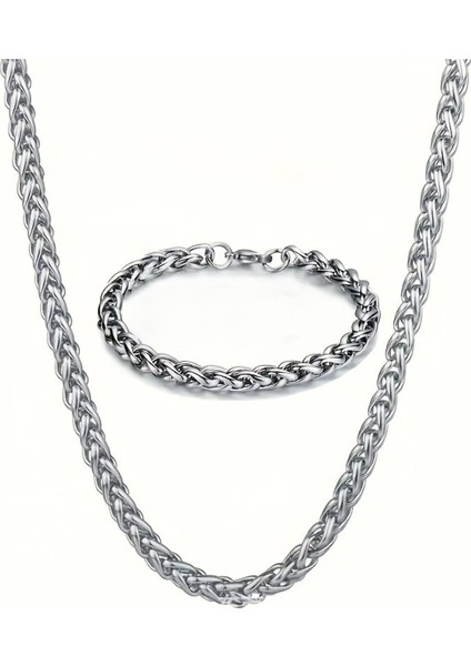 Spor Tilki Kuyruğu Erkek Çelik Zincir Kolye ve Bileklik Set 4mm K60S