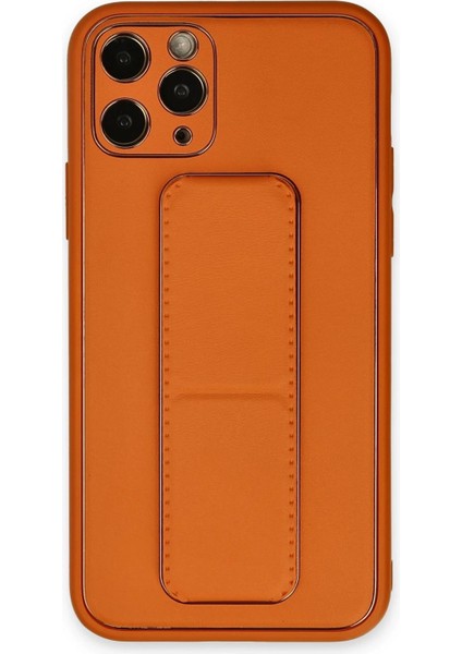 Newface iPhone 11 Pro Kılıf Coco Deri Standlı Kapak - Turuncu