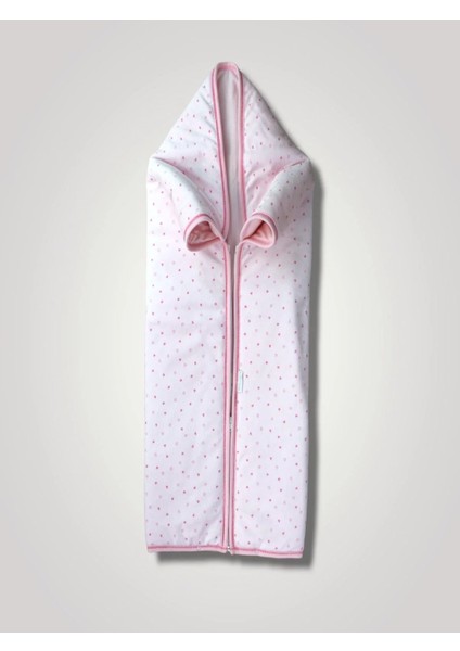 Yenidoğan Kalp Baskılı Fermuarlı Kadife Bebek Battaniyesi Pembe