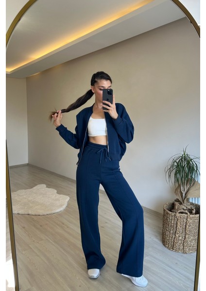 Kadın Fermuarlı Oversize Sweat ve Yüksek Bel Eşofman Takımı NM018