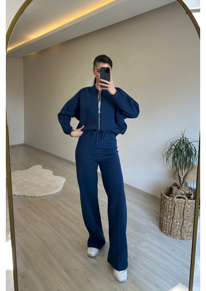 Kadın Fermuarlı Oversize Sweat ve Yüksek Bel Eşofman Takımı NM018 indirimleri