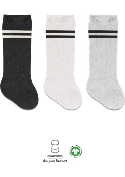 Bistyle Derby Dizaltı Çorap 3'lü BS40101 Siyah Ekru Gri Çemberli