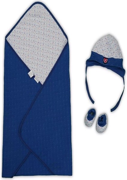 Yenidoğan Baskılı Double Face Şapka ve Patikli 3lü Bebek Battaniye Takımı Lacivert fiyatları