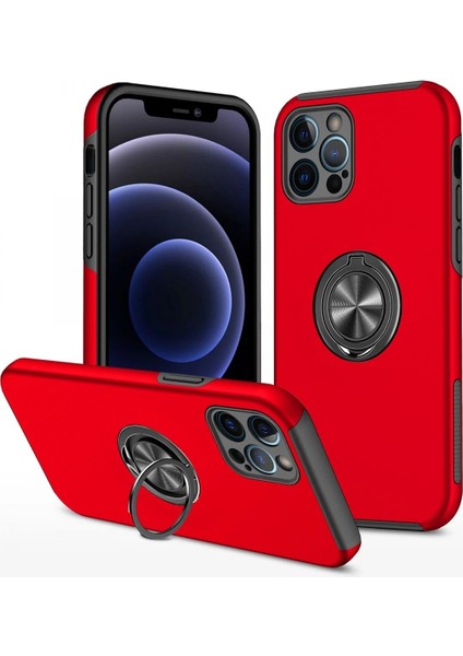 Newface iPhone 12 Pro Max Kılıf Elit Yüzüklü Kapak - Kırmızı