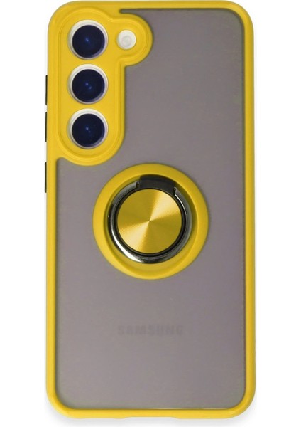 Newface Samsung Galaxy S23 Kılıf Montreal Yüzüklü Silikon Kapak - Sarı
