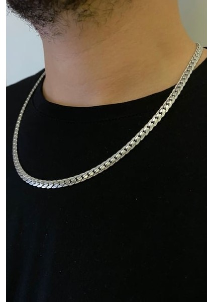 Ezme Hasır Yassı Yılan Model Çelik Erkek Kolye Zincir ECK36-2