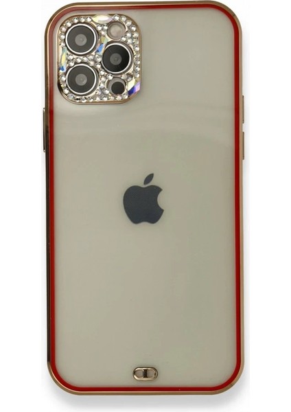 Newface iPhone 12 Pro Kılıf Liva Taşlı Silikon - Kırmızı