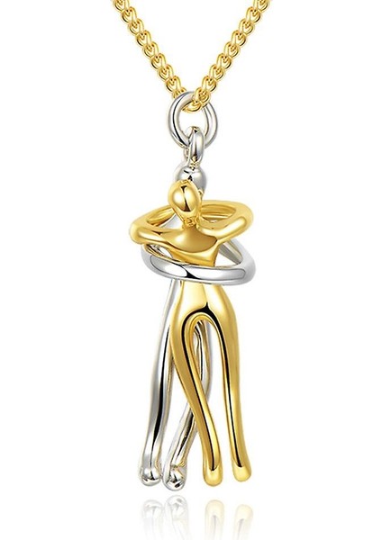 Sarılan Çift Unisex Sevgili Kolyesi Eşe Sevgiliye Hediye ECK52SR