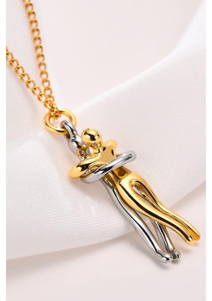 Sarılan Çift Unisex Sevgili Kolyesi Eşe Sevgiliye Hediye ECK52SR