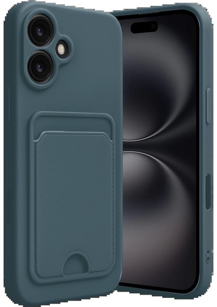 iPhone 16 Kılıf Kelvin Kartvizitli Silikon - Koyu Yeşil