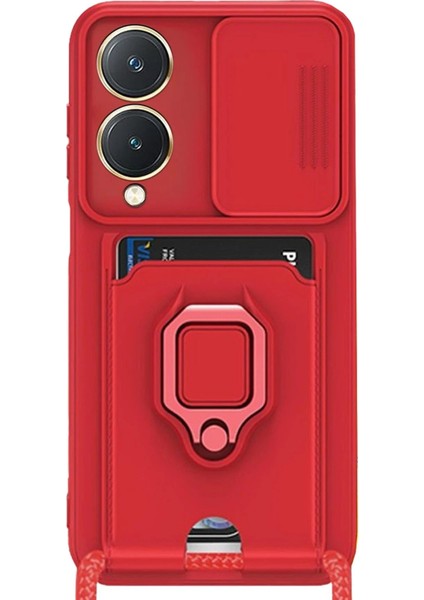 Newface Vivo Y17S Kılıf Zuma Kartvizitli Yüzüklü Silikon - Kırmızı