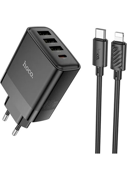 Hoco C127A PD45W(1C3A) Hızlı Şarj Aleti + Type-C To iPhone Lightning Kablo SETI-(1903)