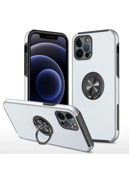 Newface iPhone 12 Pro Kılıf Elit Yüzüklü Kapak - Gümüş