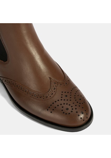 Kadın Mavi Astar Detaylı Kahve Chelsea Deri Bot