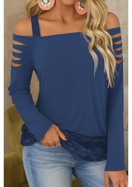 Kadın Uzun Lazer Kesik Detaylı Askılı Viskon Iki Iplik Bluz fırsatları