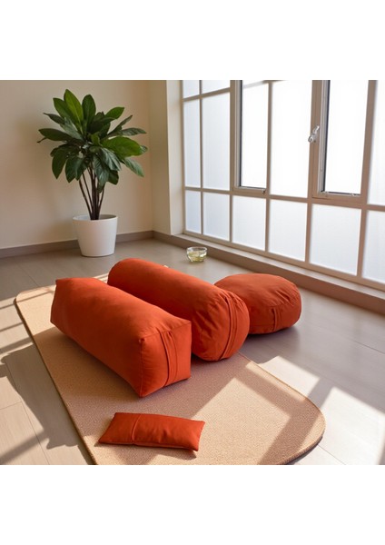 Dolgusuz Meditasyon Minderi, Silindir ve Kare Bolster ve Göz Yastığı 4'lü Meditasyon Seti Kılıf