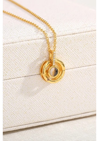 Gold Renk 100 Dilde Seni Seviyorum Taşlı Kadın Çelik Kolye ECK47S