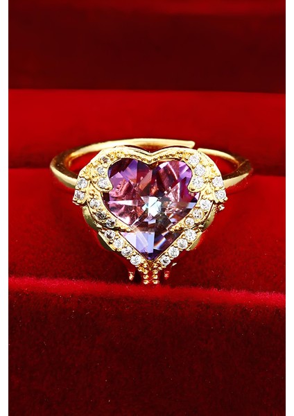 Renkli Taşlı Kalpli Kadın Çelik Kolye ve Yüzük Seti ECK48KY