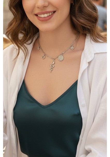 Pınkmark Kadın Gümüş 5 Charm Kaplamalı Bijuteri Kolye 50CM PMKL25626 indirimleri