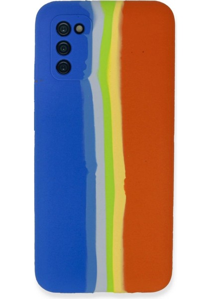 Newface Samsung Galaxy A03S Kılıf Ebruli Lansman Silikon - Mavi-Turuncu