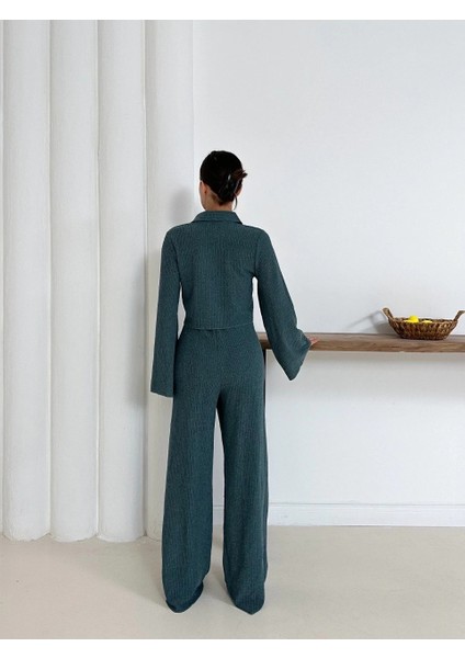 Gömlek Yaka Kaplama Düğmeli Takım Petrol Yeşili ST265866 modelleri