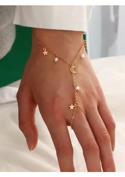 Altın Renk Inci Yıldız Aylı Model Kadın Şahmeranı Özel Tasarım