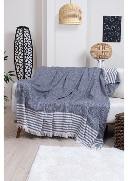 Pamuklu Püsküllü Elmas Desenli Koltuk Örtüsü 170X210 cm | Dekoratif Kanepe, Yatak ve Tv Örtüsü modelleri