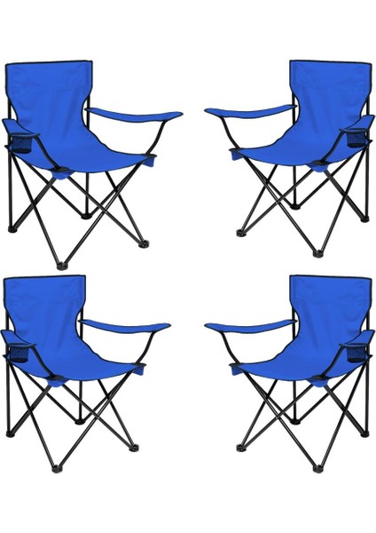4 Adet Katlanır Kamp Sandalyesi - Piknik Plaj Sandalyesi - (DY.001) - Mavi - Taşıma Çantalı