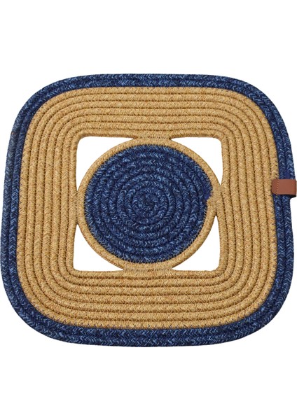 Jutty Hasır Görünümlü Jüt Dokuma Kare Lacivert Natural Dekoratif Amerikan Servis 32X32 cm Supla