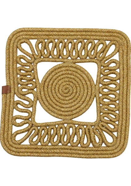 Jutty Hasır Görünümlü Jüt Dokuma Kare Natural Örgü Dekoratif Amerikan Servis 32X32 cm Supla