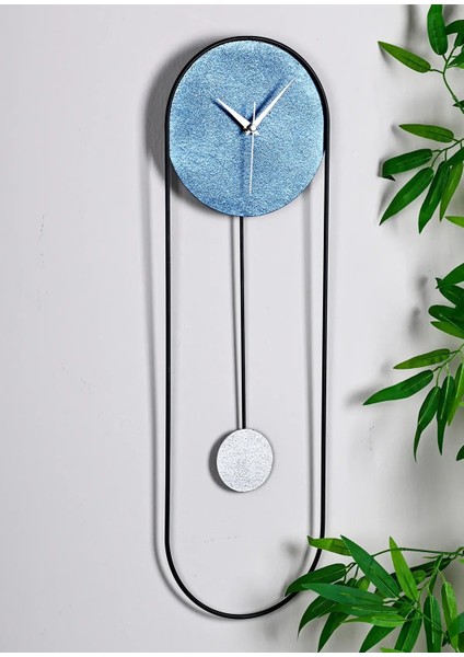 Metal Sarkaçlı Dekoratif Duvar Saati - Sessiz Mekanizma - El Boyama Modern Tasarım Saat-Mavi fiyatları