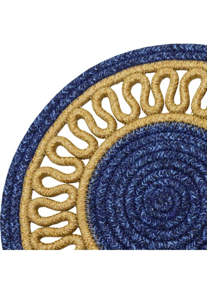 Jutty Hasır Görünümlü Jüt Dokuma Yuvarlak Lacivert Natural Dekoratif Amerikan Servis 32X32 cm Supla fiyatları