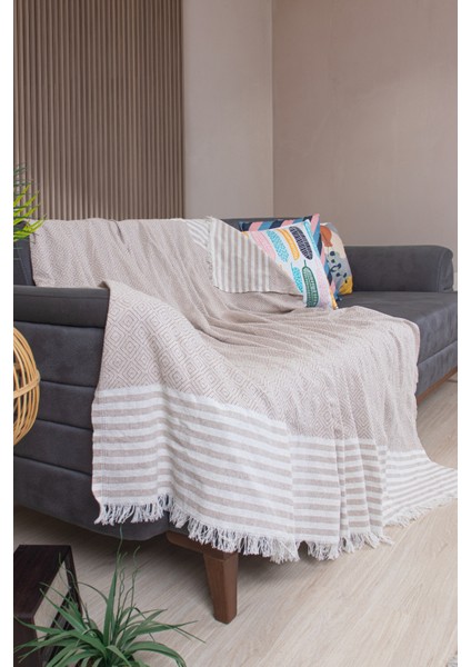 Pamuklu Püsküllü Elmas Desenli Koltuk Örtüsü 170X210 cm | Dekoratif Kanepe, Yatak ve Tv Örtüsü fiyatları