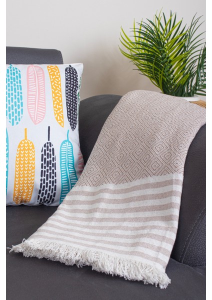 Pamuklu Püsküllü Elmas Desenli Koltuk Örtüsü 170X210 cm | Dekoratif Kanepe, Yatak ve Tv Örtüsü modelleri