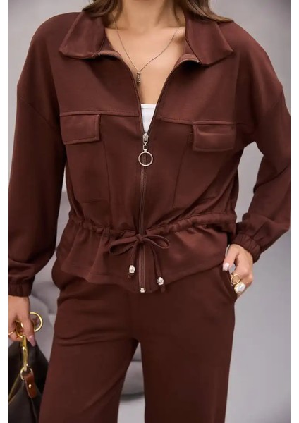 Fermuarlı Bağlamalı Cep Detay Gömlekli Takım modelleri