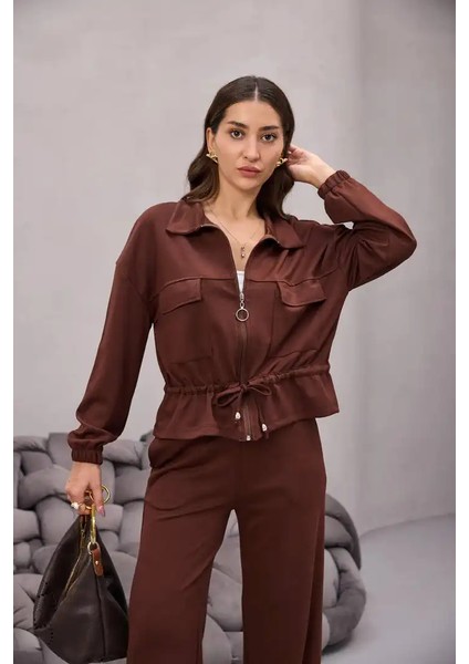 Fermuarlı Bağlamalı Cep Detay Gömlekli Takım indirimleri