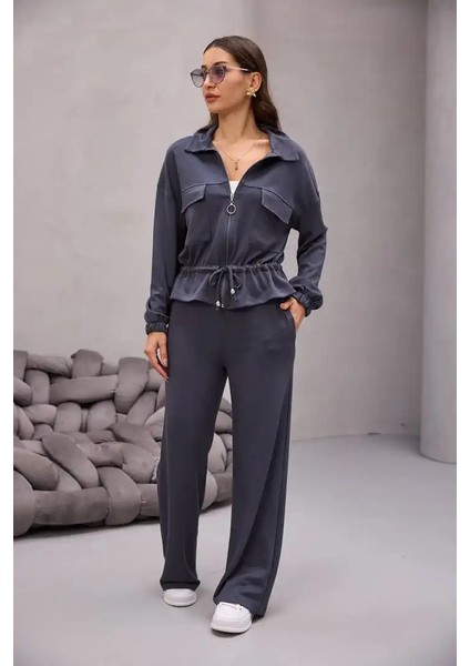 Fermuarlı Bağlamalı Cep Detay Gömlekli Takım modelleri