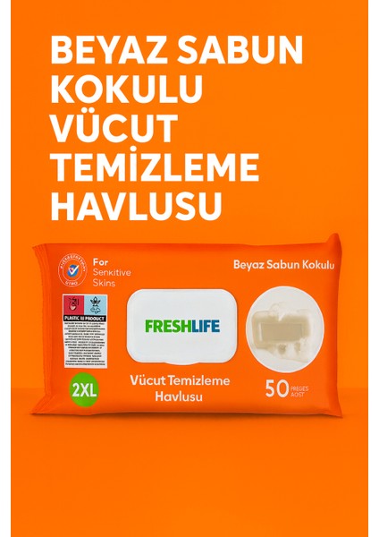 Beyaz Sabun Kokulu Vücut Temizleme Havlusu 50 Yaprak – 2xl Boy – Hassas Ciltler Için Islak Vücut Havlusu fiyatları