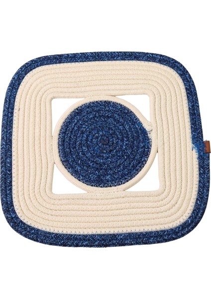 Jutty Hasır Görünümlü Jüt Dokuma Kare Lacivert Krem Dekoratif Amerikan Servis 32X32 cm Supla