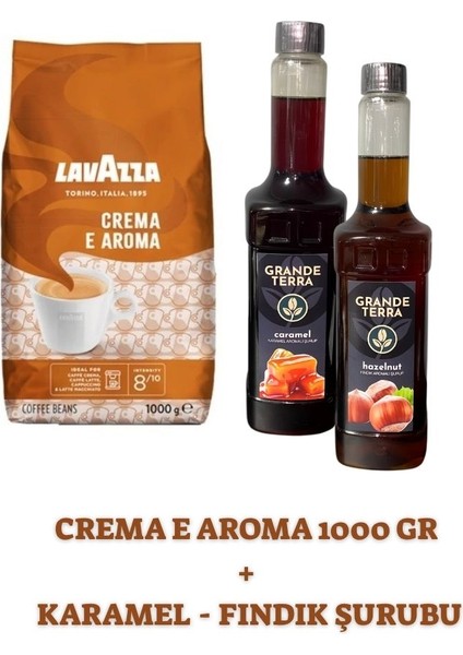 Crema E Aroma 1000G + Grande Terra Karamel & Fındık Şurubu Seti (2X750 Ml)