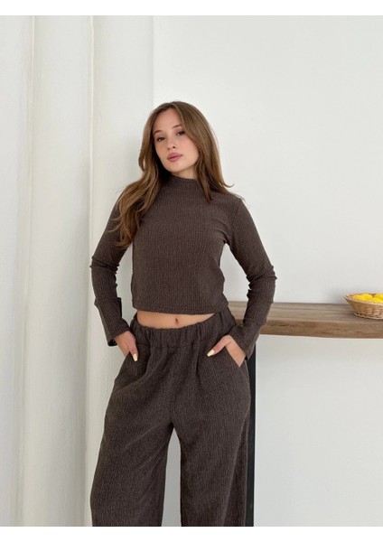 Balıkçı Yaka Örme Takım Kahve ST265865 modelleri