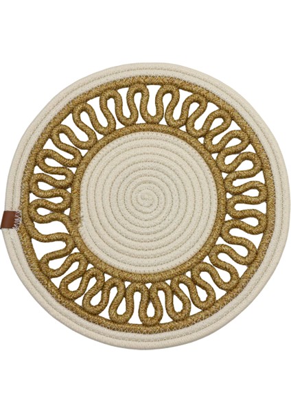 Jutty Hasır Görünümlü Jüt Dokuma Yuvarlak Krem Natural Örgü Dekoratif Amerikan Servis 32X32 cm Supla